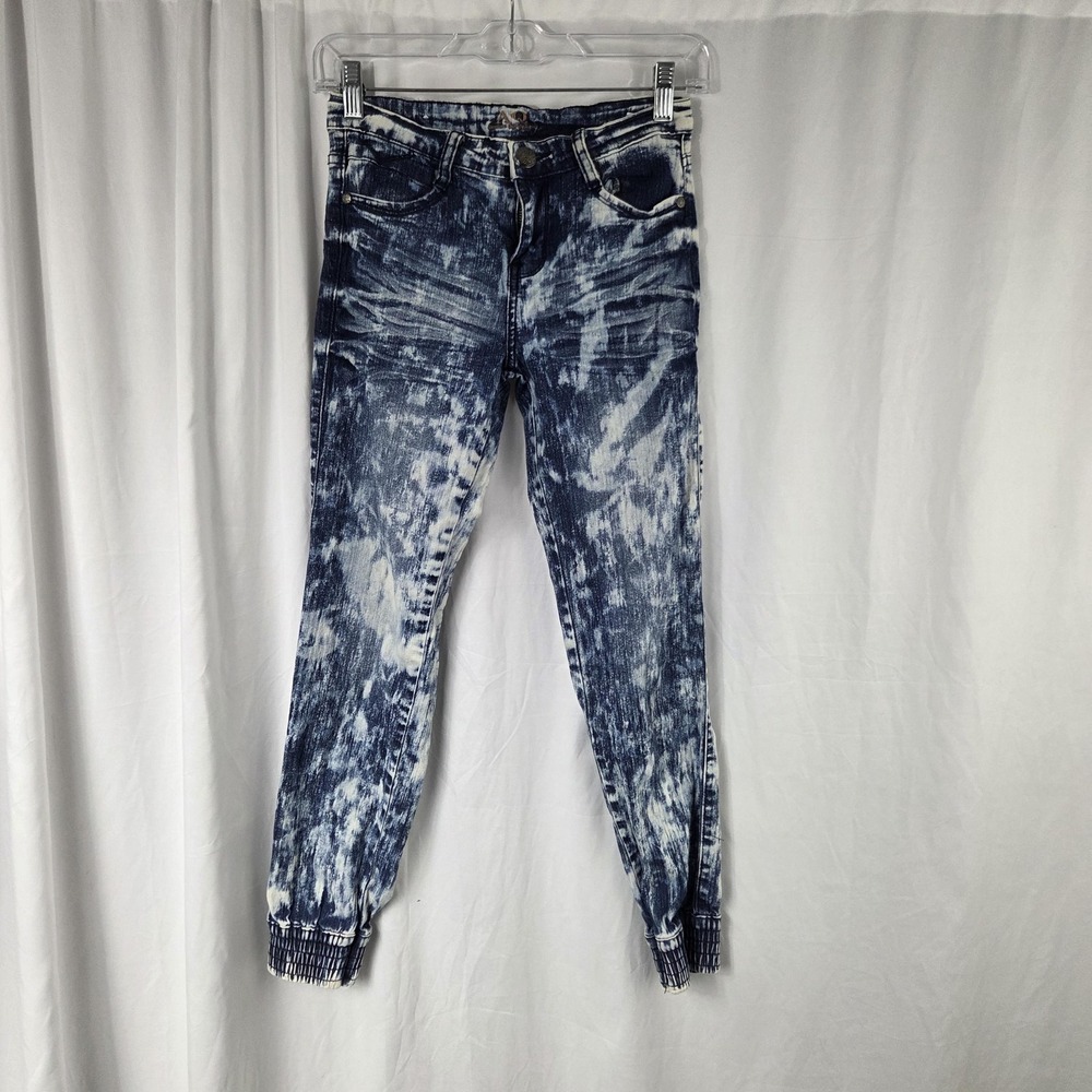 AQ Jeans Girls 12 Blue Acid Wash Mid Rise Skinny Jogger Cuffed Stretch Denim